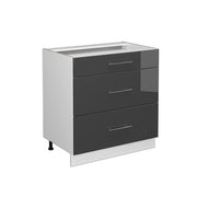Mobiletto base per cucina Fame-Line Antracite lucido/Bianco 80 cm con 3 cassetti, senza piano di lavoro Vicco