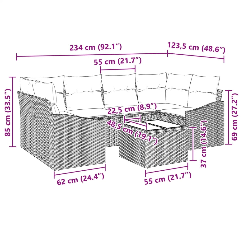 Set di divani con cuscino 7 pcs Nero e Turchese polyrattan