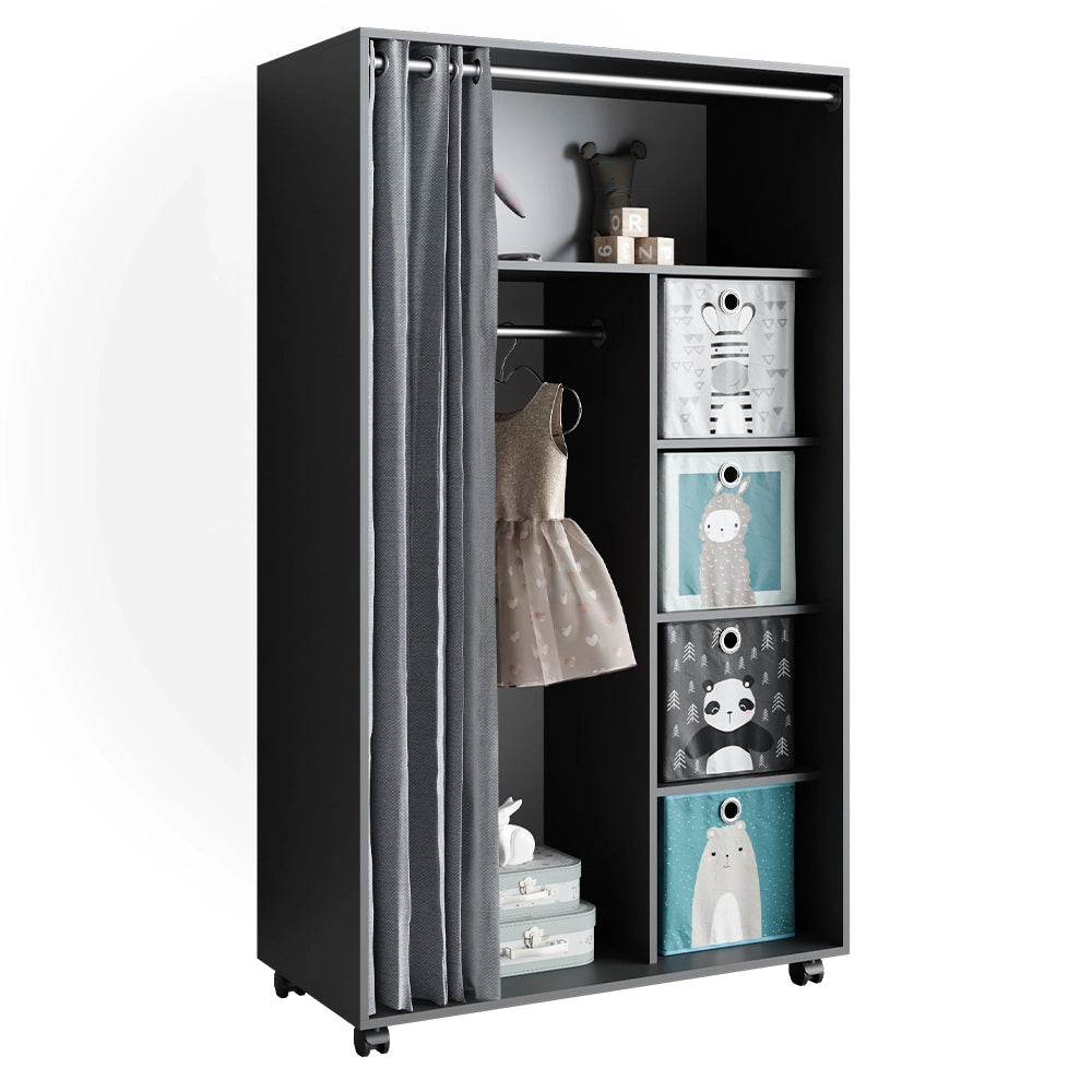 Vicco Armadio multifunzione Grigio 100 x 168 cm aperto, con rotelle