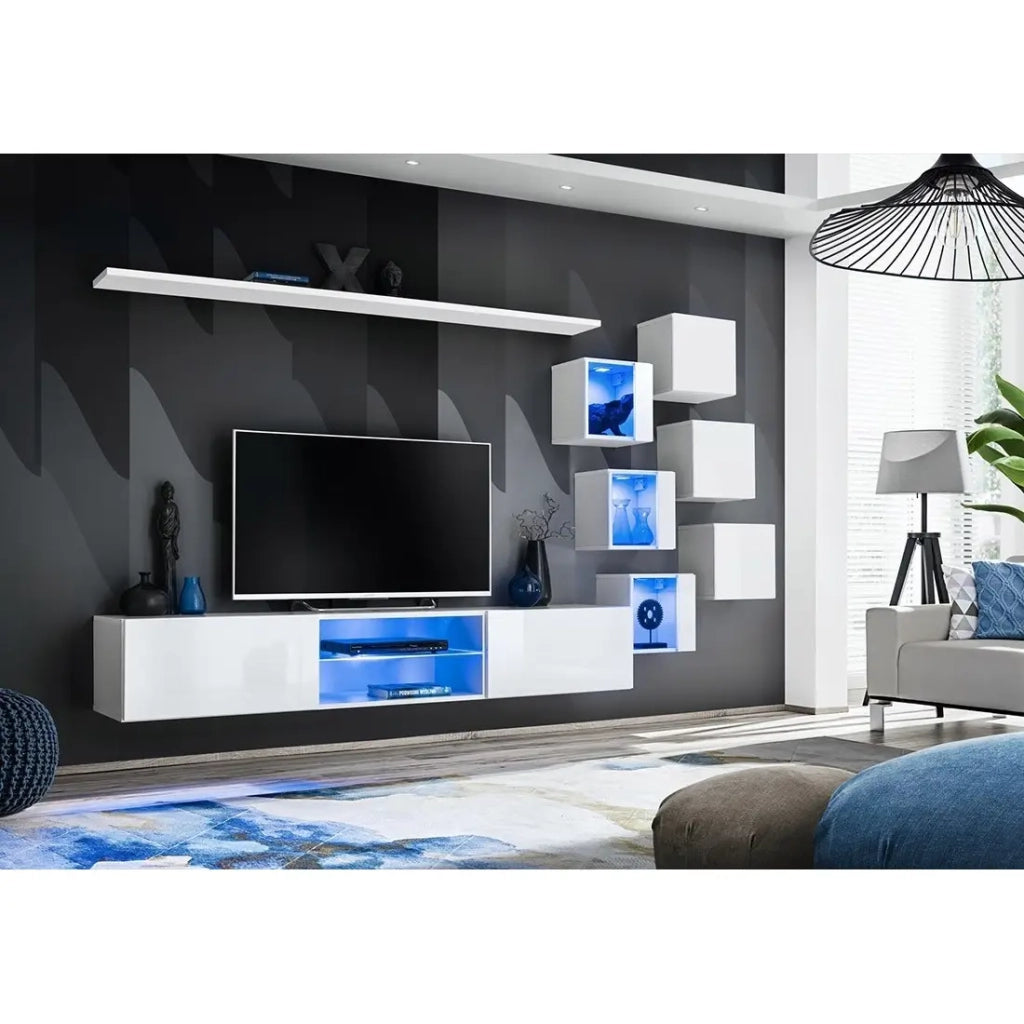 Set di mobili da soggiorno SWITCH XXI design, colore bianco lucido.