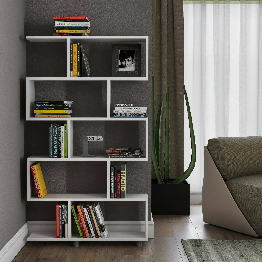 Libreria Severa, Scaffale da ufficio, Mobile portalibri, Biblioteca, 90x20h156 cm, Bianco