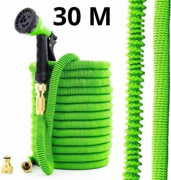 Serpentino Flessibile per Giardino 30 Metri – Estensibile Senza Angoli – Testa di Aspersore 8-in-1 – Connettori in Ottone – Leggero e Compattibile