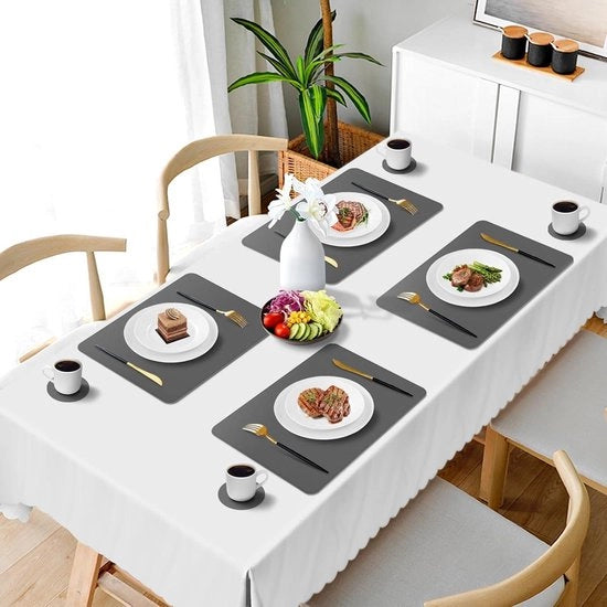 Set di tovaglie e sottotovaglie adesivi da tavolo da 6 pezzi - set di tavolo in PVC antiscivolo impermeabile - resistente al calore - 41 x 31 cm - grigio scuro