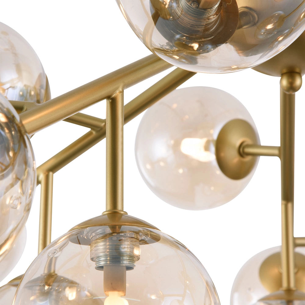 Maytoni Plafoniera contemporanea Dallas 20 luci G9 oro metallo diffusori vetro ambra