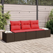 Set di divani con cuscino 3 pcs Marrone polyrattan