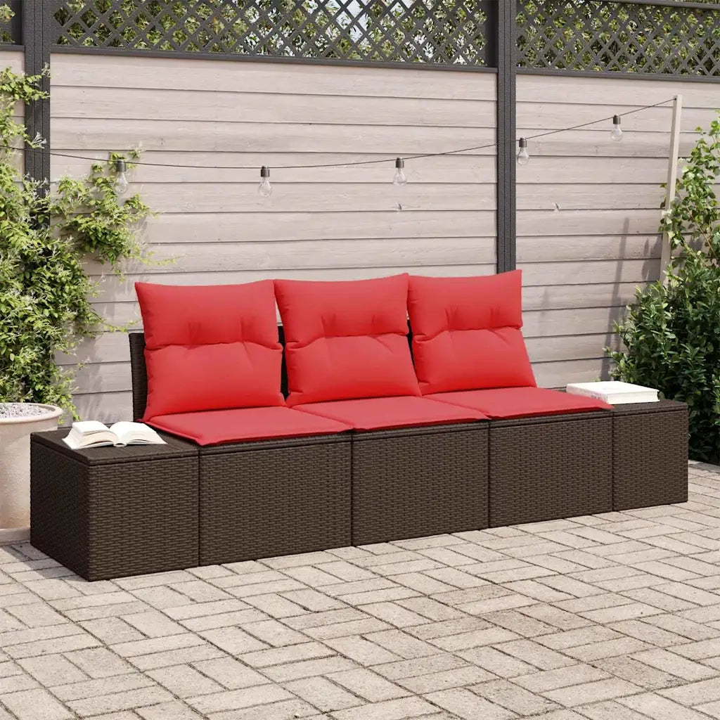 Set di divani con cuscino 3 pcs Marrone polyrattan