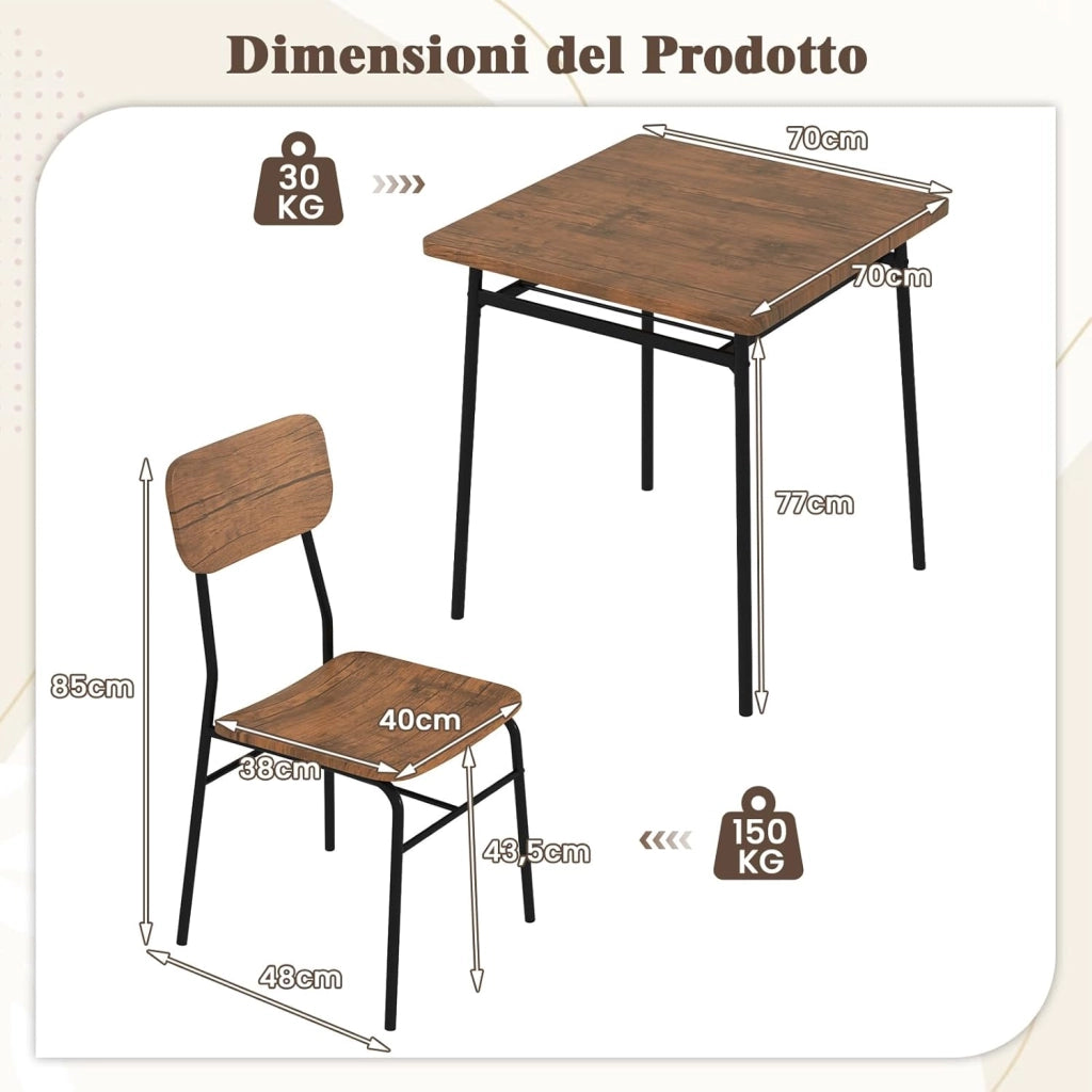 Set Mobili da Bar Tavolo e 2 Sedie, Tavolino Quadrato con Scaffale di Stoccaggio, Tavolo Birreria con 2 Seide per Balcone, Sala da Pranzo, Cucina e Ristorante (Marrone)