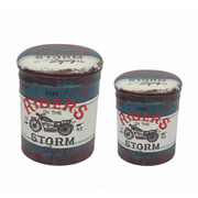 SET DI 2 POUF CONTENITORE TONDO MOTO BLU