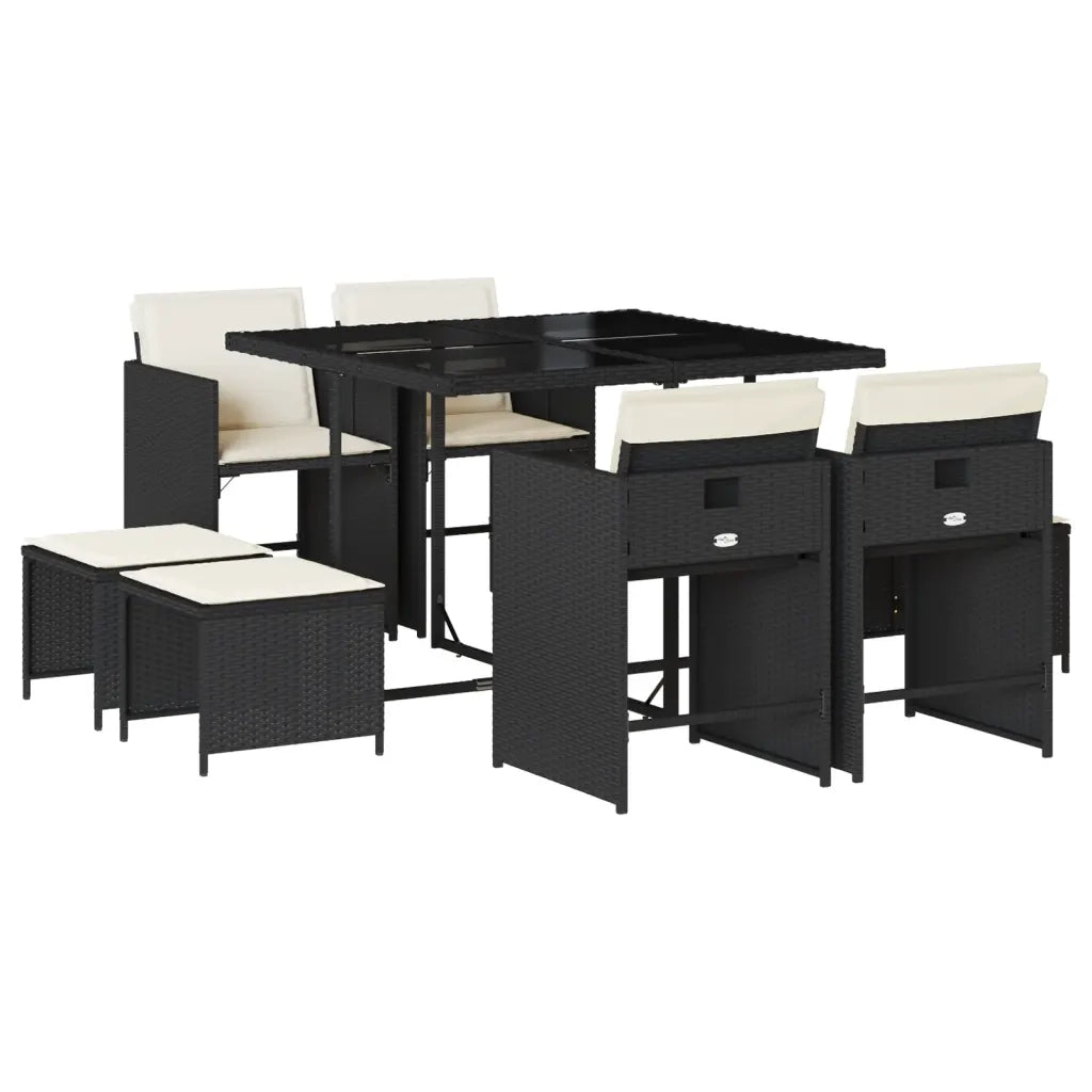 Set da Pranzo da Giardino 9 pz | Set Salotto da Giardino con Cuscini Nero in Polyrattan