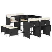 Set da Pranzo da Giardino 9 pz | Set Salotto da Giardino con Cuscini Nero in Polyrattan