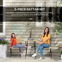 Set Tavolino e 2 Sedie Pieghevoli da Giardino  in Acciaio e Rattan Giallo e Nero