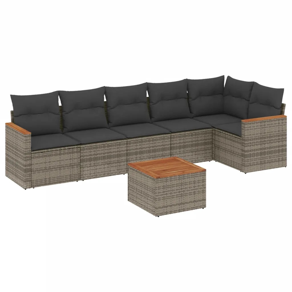 Set Divani da Giardino 7 pz con Cuscini Grigio in Polyrattan 3225997