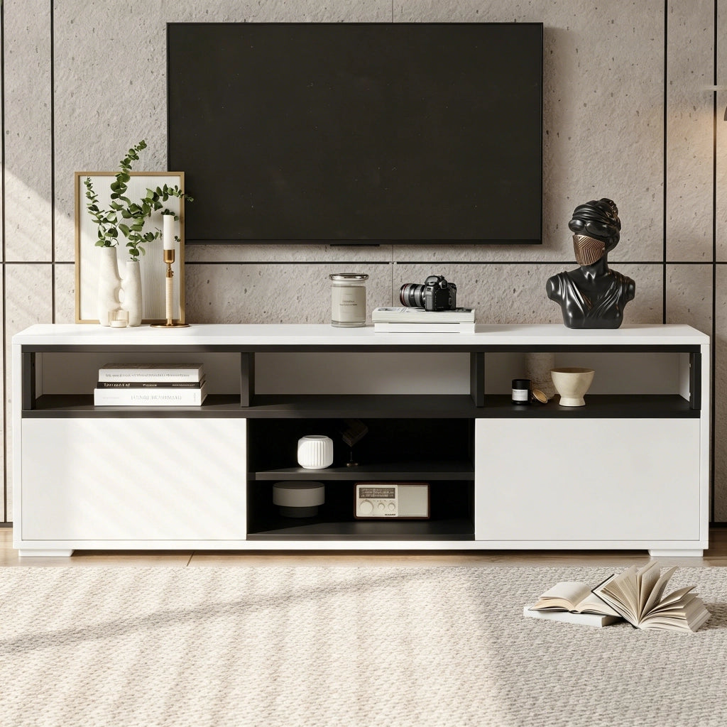 Mobile TV LED 150 x 35 x 50 cm, bianco, in pannello truciolare, con vani portaoggetti, luci LED e portata 30 kg