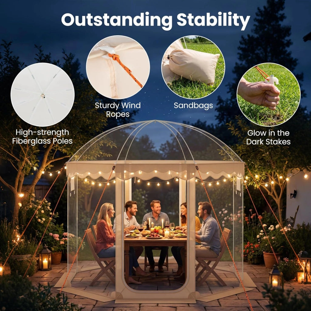 Tenda Sportiva a Bolla Pop-up 305 x 305 cm, Tenda Cupola Trasparente Isolante Termica per Mondiale 2026 Coppa del Mondo, per Eventi Sportivi, Giardino, Terrazzo e Campeggio, 8-10 Persone