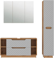 Set di mobili da bagno Lotta, Grigio, 119.2 cm, composto da mobile sottolavabo, specchiera e colonna alta