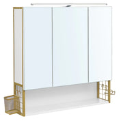 Mobiletto da bagno sospeso con specchio 70 x 14,5 x 70 cm con luce LED 3 ante ripiano regolabile portaphon stile moderno chic bianco e oro 12_0004037