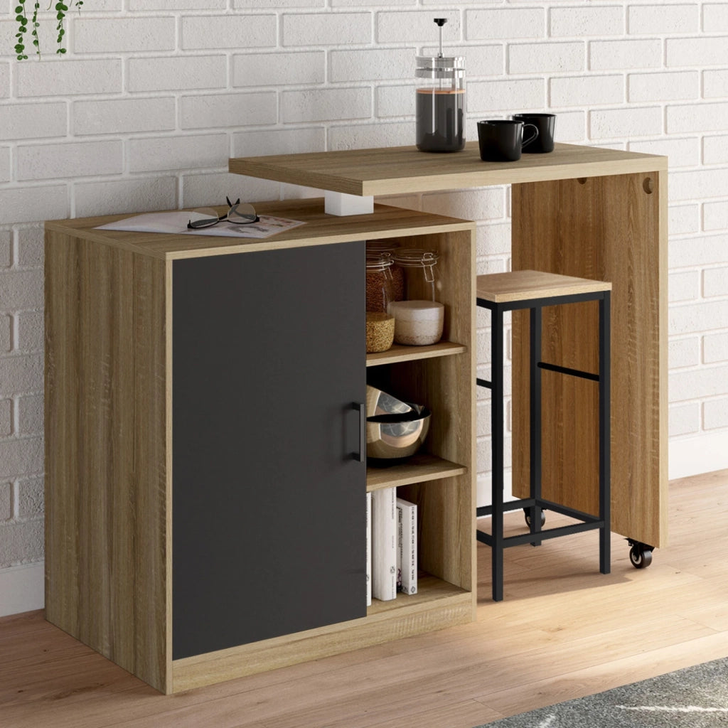 IDMarket - Mobile bar girevole POLO 2 in 1 faggio imitazione anta nera