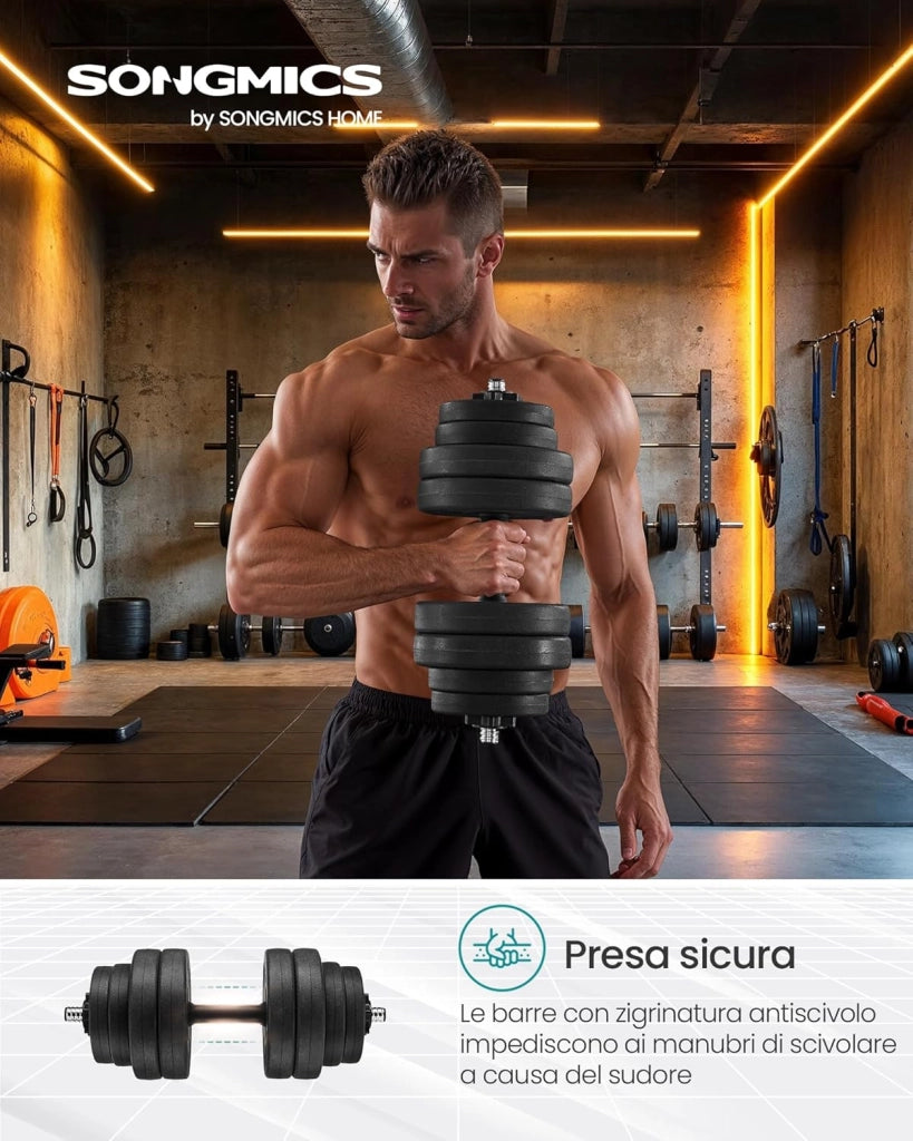 SONGMICS Manubri 2 in 1, Set di Bilanciere Corto, con Tubo di Collegamento in Acciaio, Allenamento, Fitness, Sollevamento Pesi per Casa, Palestra
