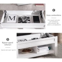 Tavolino Rettangolare con Piano sollevabile, 2 Ripiani, in Truciolato 105x50x49 cm, Bianco