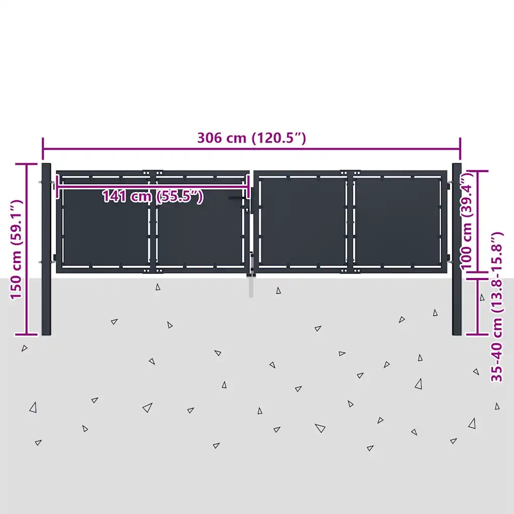 Cancello per Giardino in Acciaio 300x100 cm Antracite cod mxl 40086
