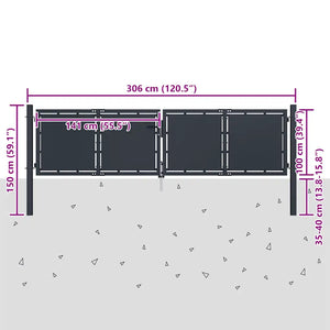Cancello per Giardino in Acciaio 300x100 cm Antracite cod mxl 40086