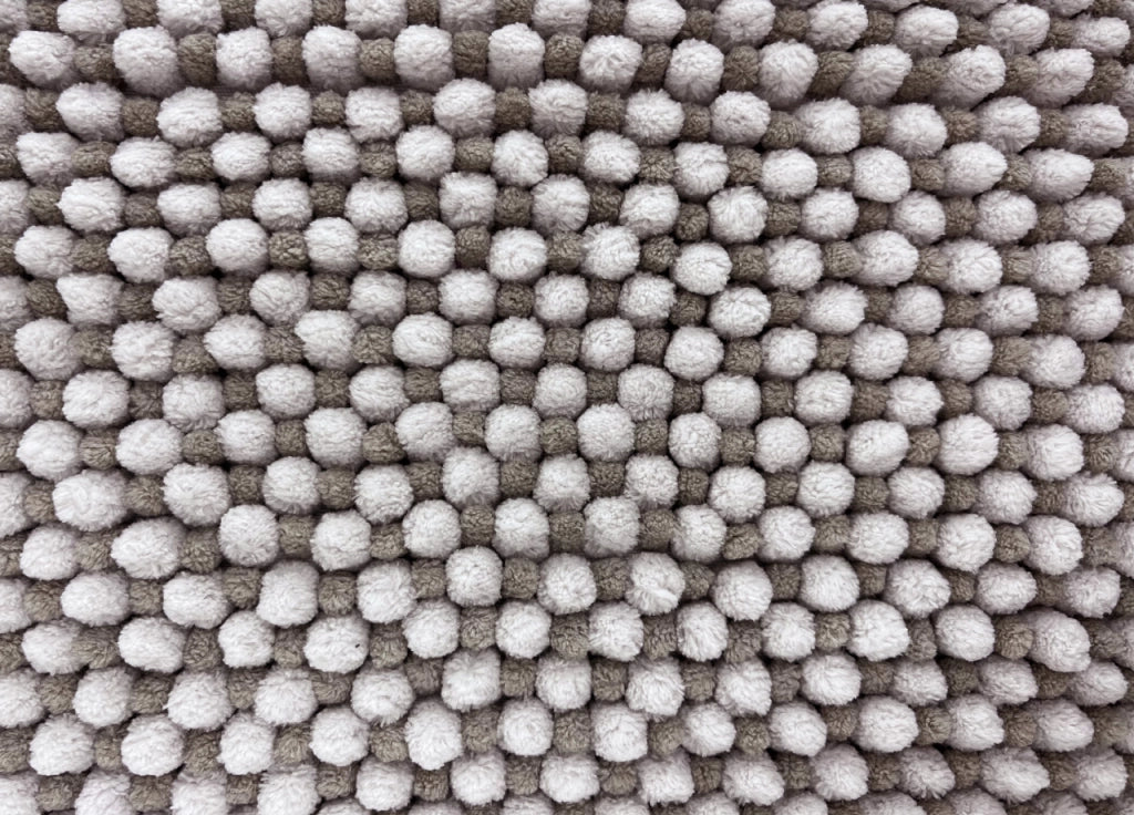 Tappeto Bagno Doccia Antiscivolo In Ciniglia Super Assorbente Modello Dots - Parure 3 Pezzi - Tortora