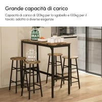 Set Tavolo e Sedie 5 Pezzi con 4 Sgabelli con Poggiapiedi e Tavolo Rettangolare, Nero e Marrone