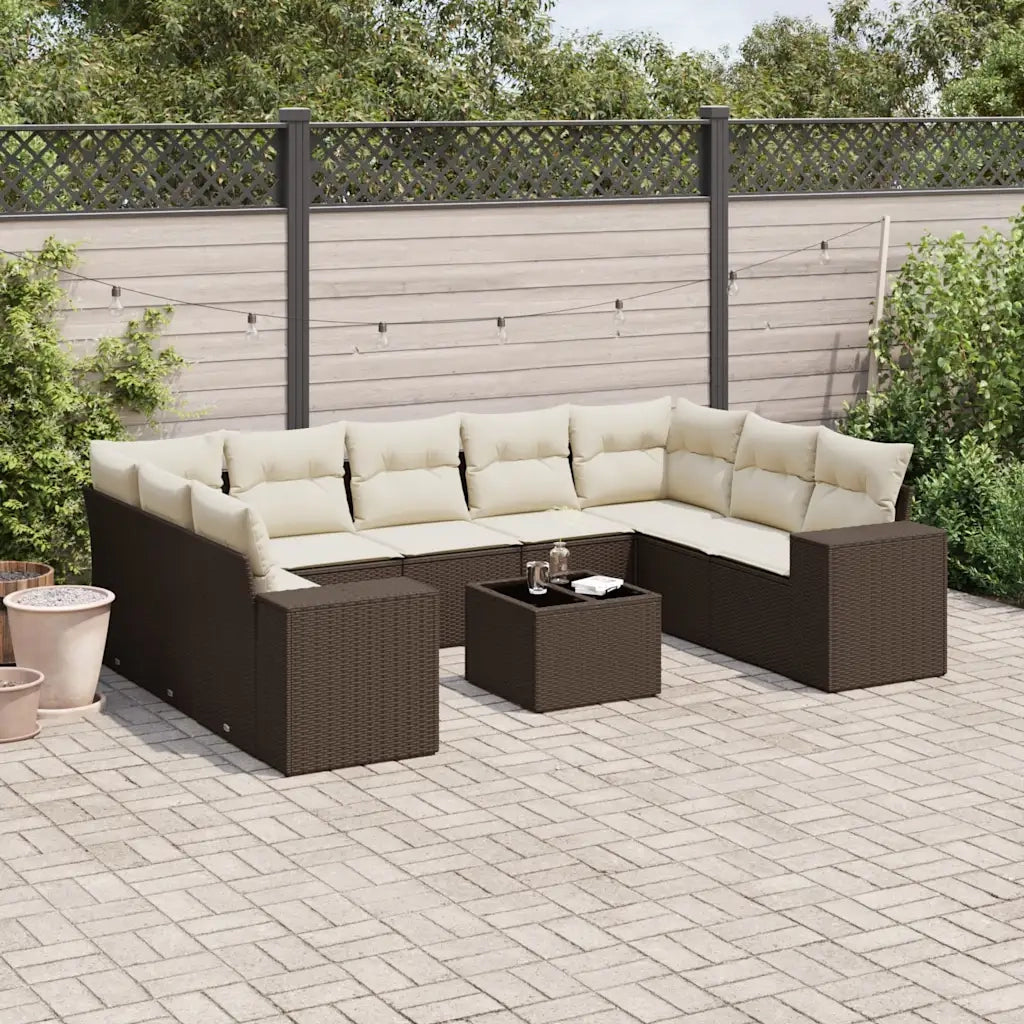 Set Divani da Giardino 10pz con Cuscini in Polyrattan Marrone 3223012