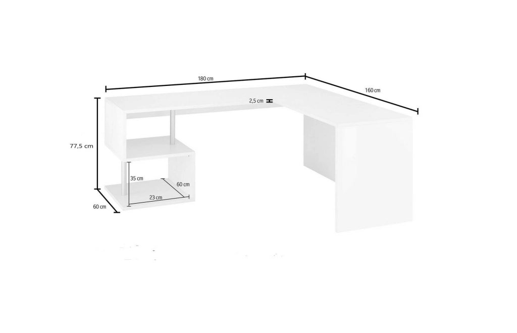 Giunone, Scrivania 2 Ripiani Made in Italy, 160x60x78h cm Bianco Lucido