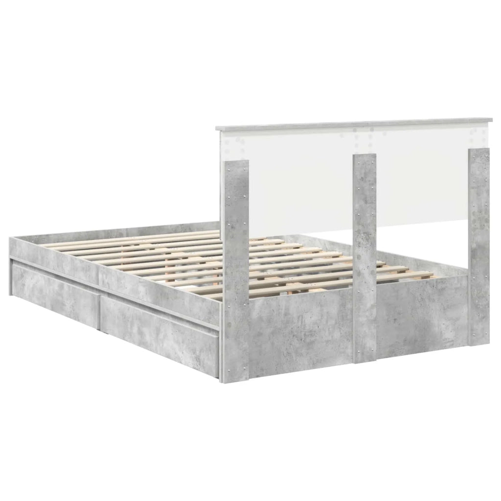 Letto con Contenitore con testiera Grigio cemento 135 x 190 cm
