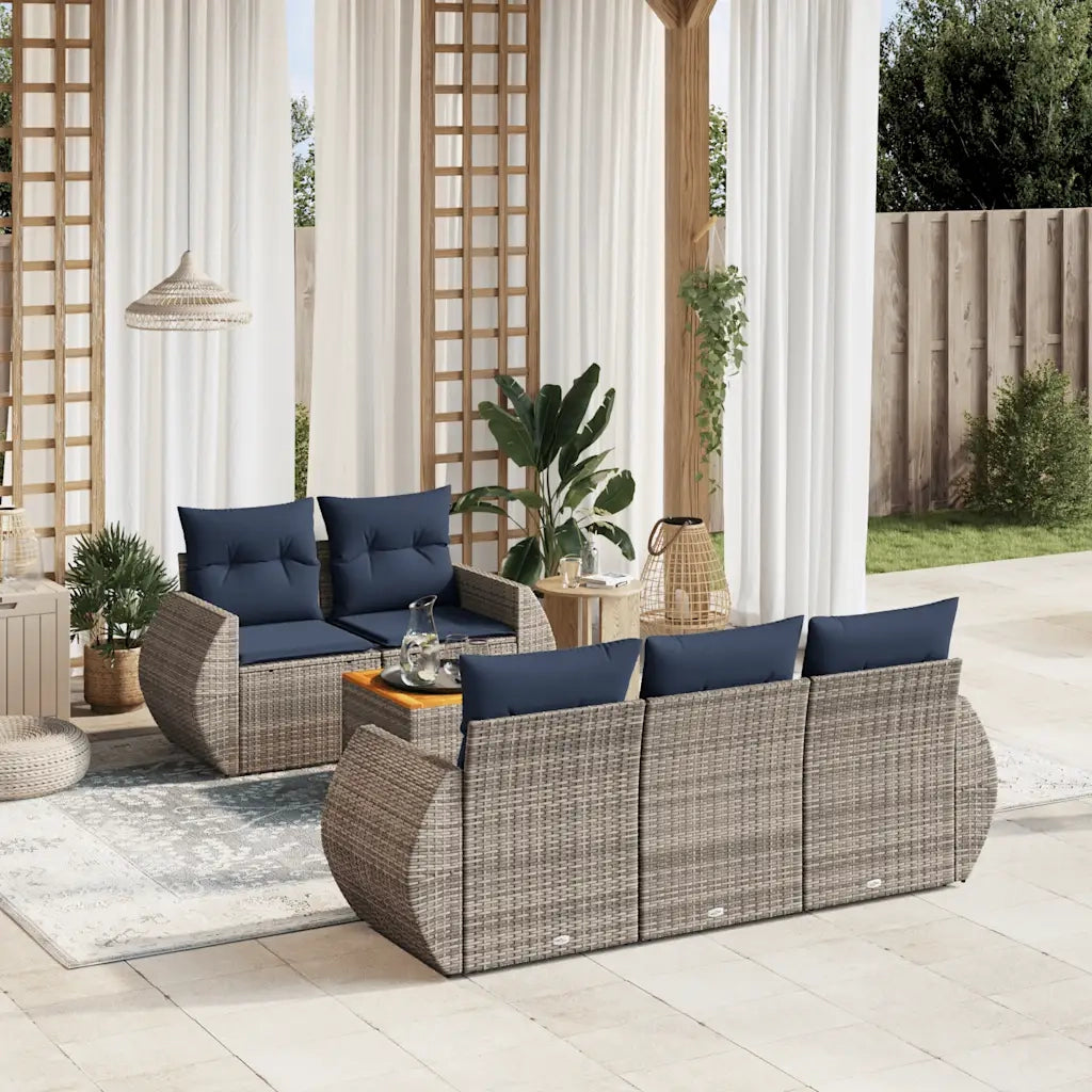 Set Divani da Giardino 6 pz con Cuscini Grigio in Polyrattan 3224892