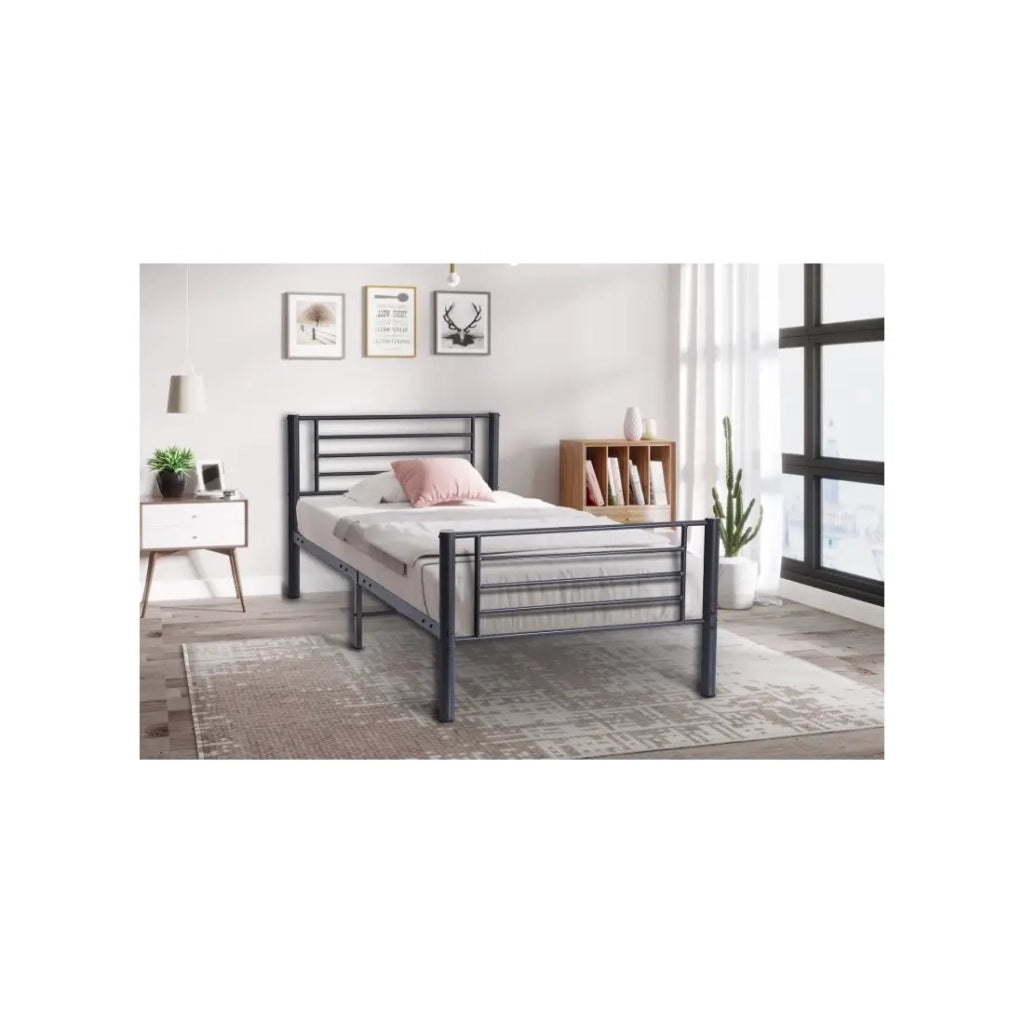 Letto SAMMY – 90x200 cm in metallo colore grigio scuro con rete inclusa