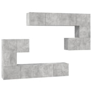 Set di Mobili Porta TV 8 pz | Armadietto TV | Mobile Porta TV Grigio Cemento in Legno Multistrato