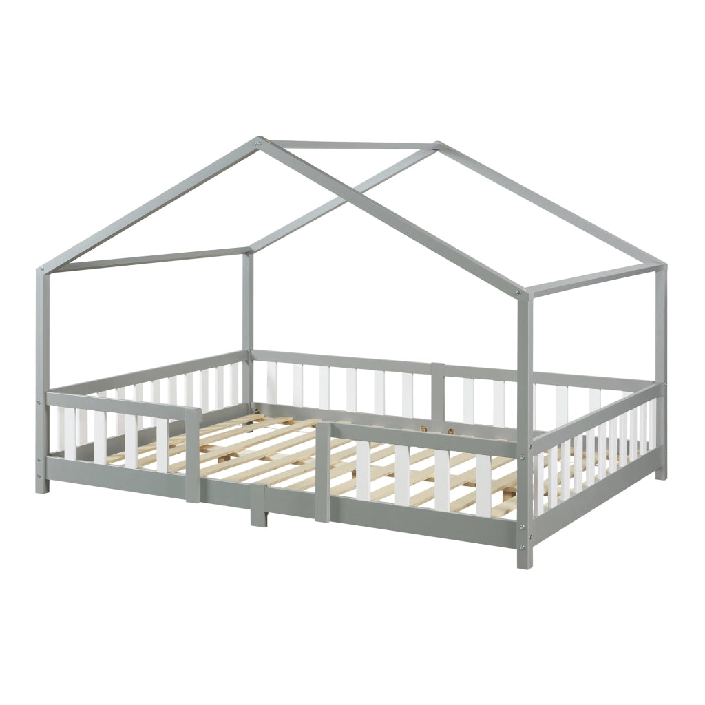 Letto per Cameretta Treviolo a Forma di Casetta 120x200 cm Grigio [en.casa]