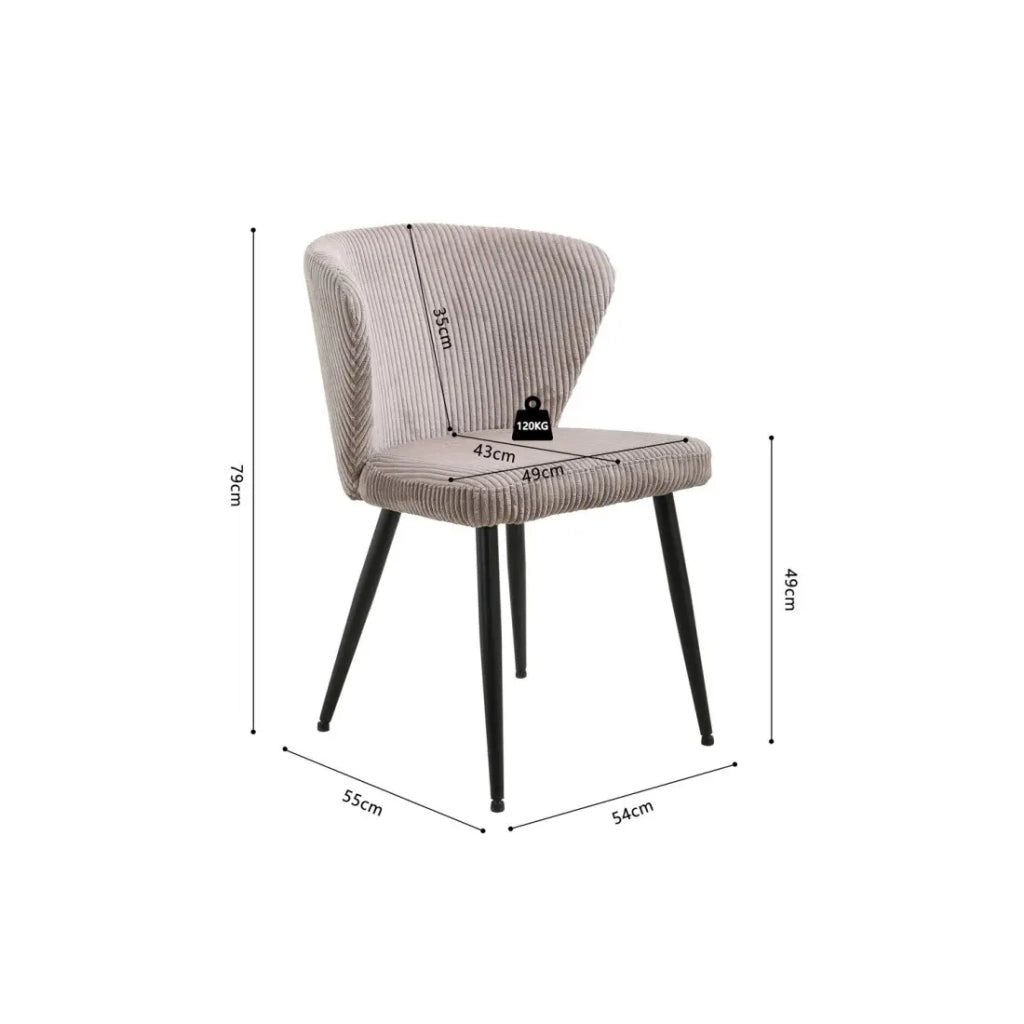 Sedia da pranzo TORONTO – Velluto a coste sabbia – Gambe in metallo nero – Stile design