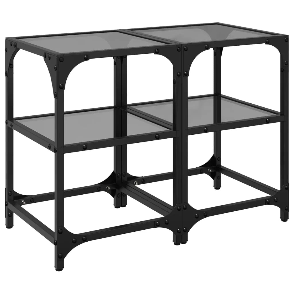 2 pz Tavolini da salotto | Tavolino da caff¨¨ | Tavolino da Soggiorno con Piano Vetro Nero 30x30x45cm Acciaio