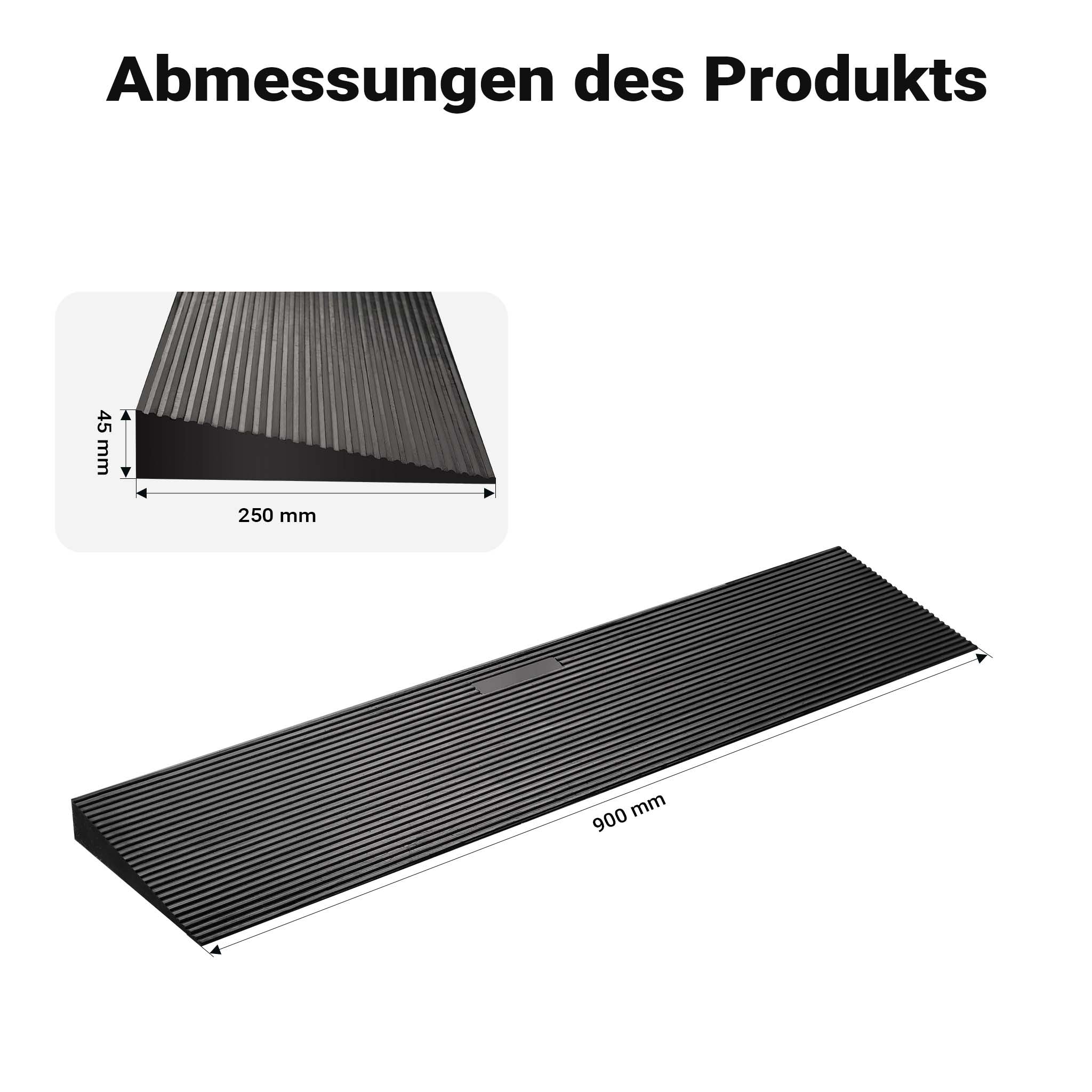 Rampa in gomma per soglia 900x250x45mm max 50 t, flessibile e antiscivolo, per porte e dislivelli