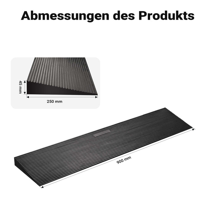 Rampa in gomma per soglia 900x250x45mm max 50 t, flessibile e antiscivolo, per porte e dislivelli