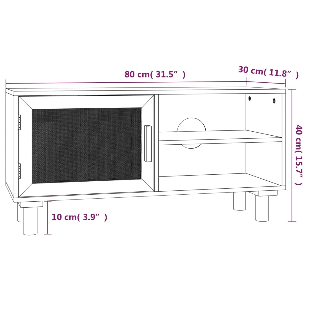 Mobile TV | Armadietto TV | Mobile Porta TV Nero 80x30x40 cm Massello Pino e Rattan Naturale