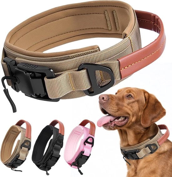 Cinturino tattico per cani con impugnatura in pelle e chiusura magnetica metallica - nero - regolabile - per cani di taglia media e grande