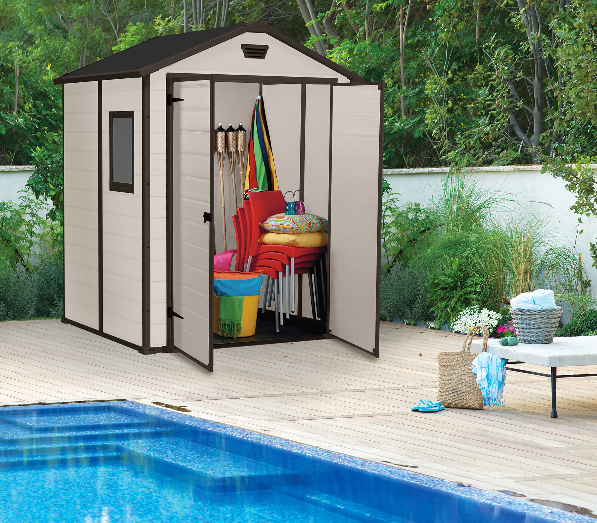 Casetta da Giardino Porta Attrezzi 185x152x226 cmin Resina Effetto Legno Keter Manor 6x5 Beige