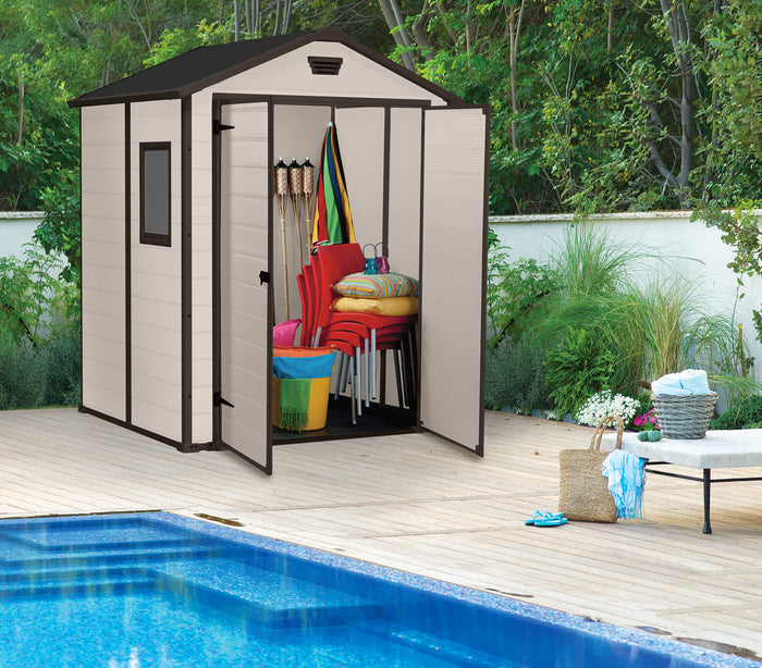 Casetta da Giardino Porta Attrezzi 185x152x226 cmin Resina Effetto Legno Keter Manor 6x5 Beige