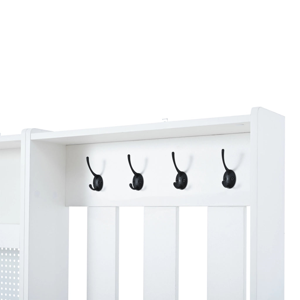 Appendiabiti Ingresso 7 in 1 ¨C MINIMAL ¨C Bianco, Panca, Ganci, Cassetti, 110x35x175,5 cm
