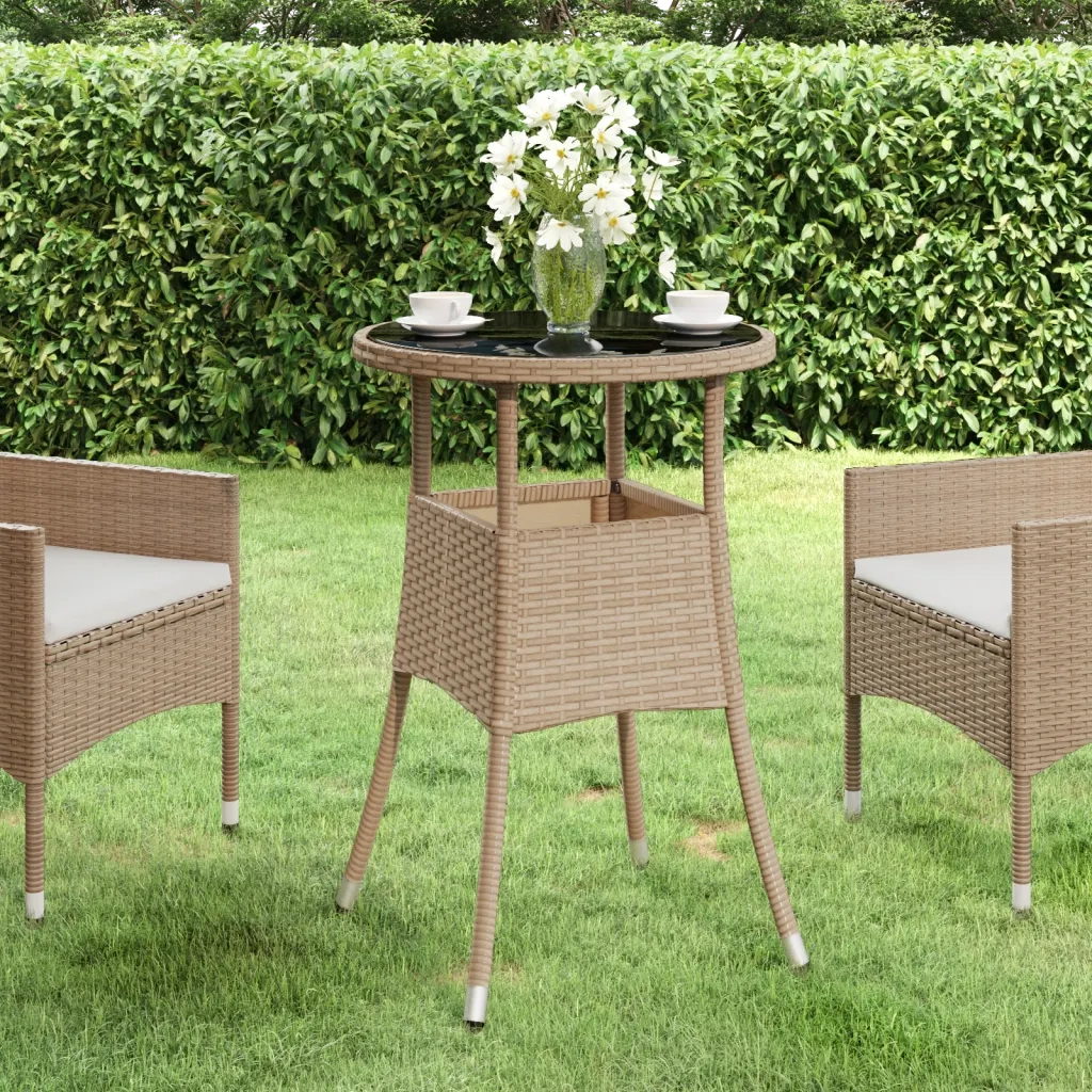 Tavolo da Giardino | Tavolino da esterno ?60x75 cm Vetro Temperato e Polyrattan Beige