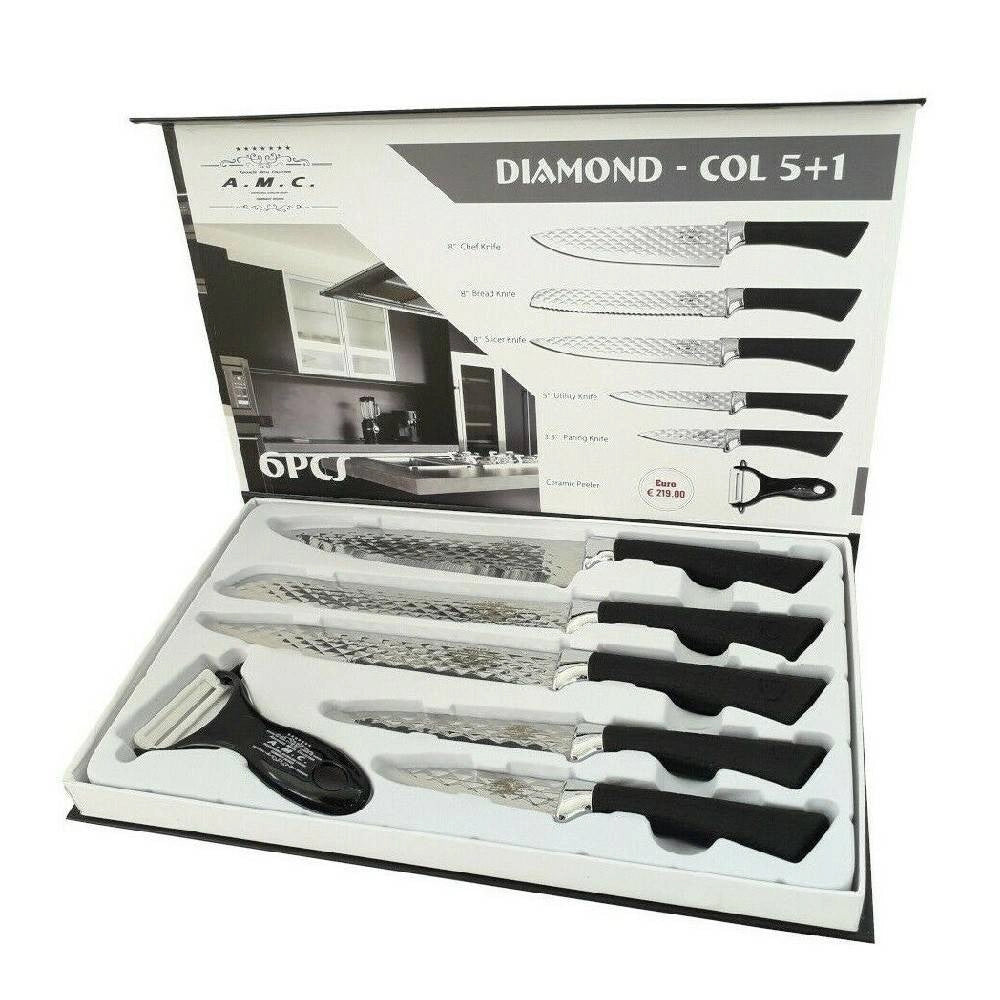 Trade Shop - Set 5 Coltelli Pelapatate Da Cucina In Acciaio Manico Antiscivolo Diamond -