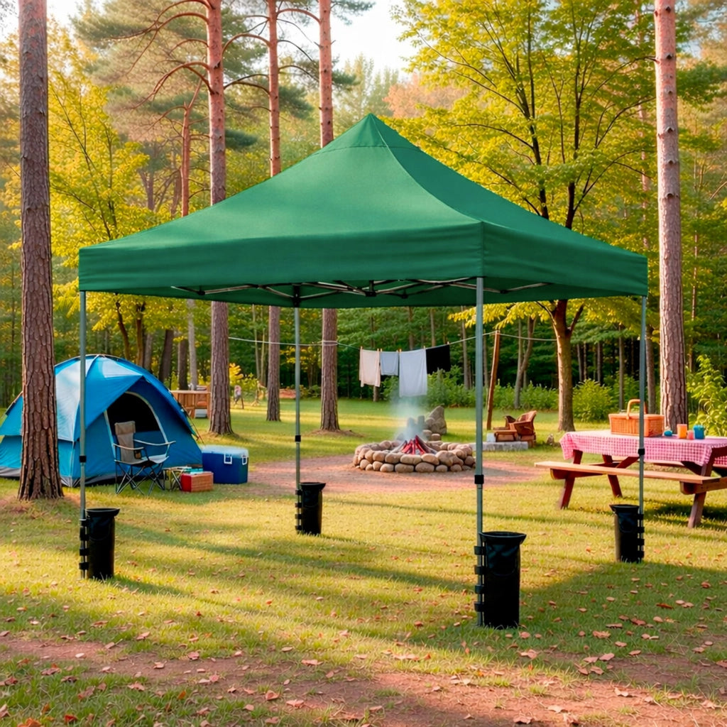 Gazebo Professionale Con Struttura A Fisarmonica Richiudibile Automatico In Acciaio E Telo Oxford 1200D PVC Impermeabile E Anti UV Dotato Di Sacche Zavorra E Borsa Trasporto Per Sagre Feste Eventi 3x3 M Verde