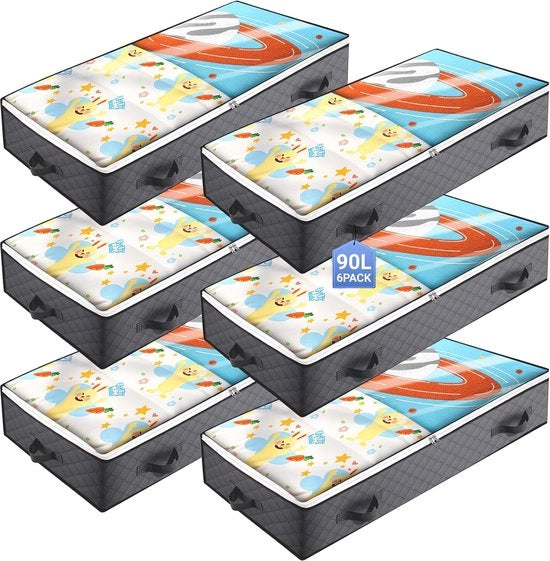 6 Set di Cassetti di Deposito per Letto - Borse di Deposito con Finestra di Visuale - Cassetti Raffreddabili per Cuscini, Abiti e Coperte