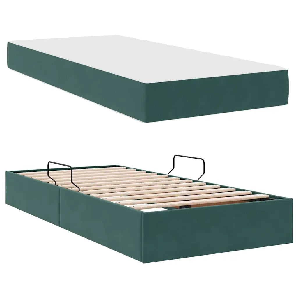 Letto con contenitore e materasso Verde Scuro 90 x 200 cm 3399697