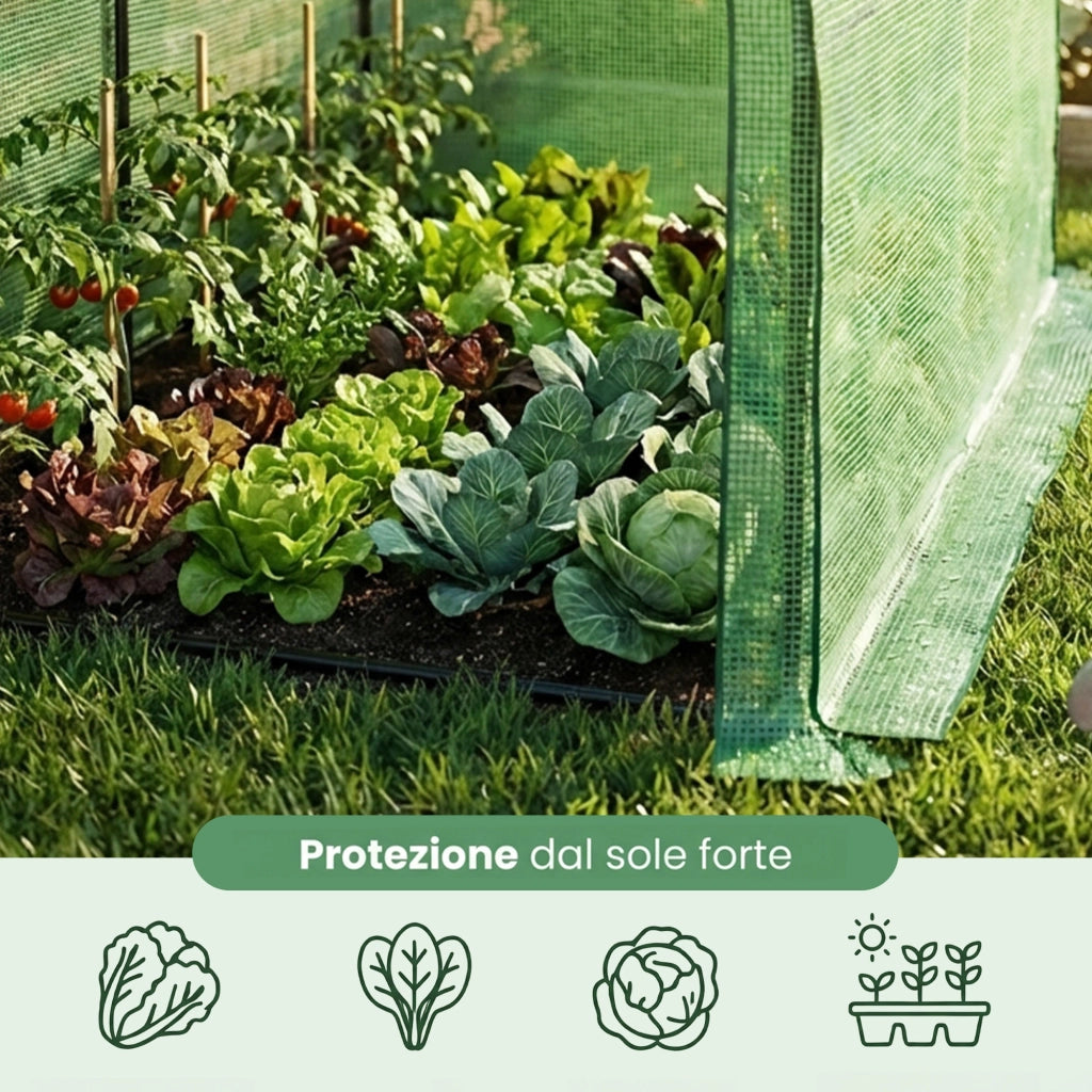 Serra da giardino addossata con struttura in metallo e telo in PE 1 porta 1 finestra Verde 100x200x210 cm