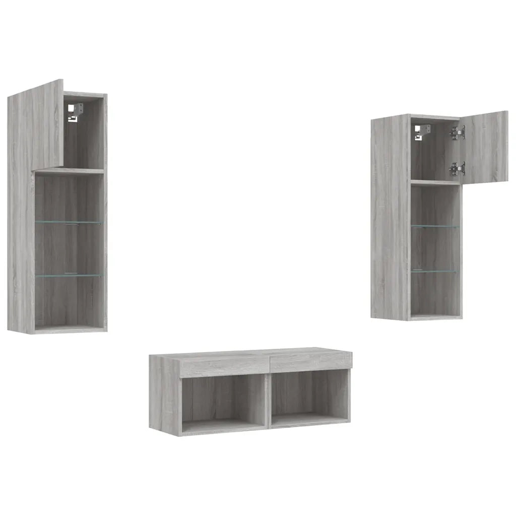Mobili TV a Muro 4pz con Luci LED Grigio Sonoma 3216581